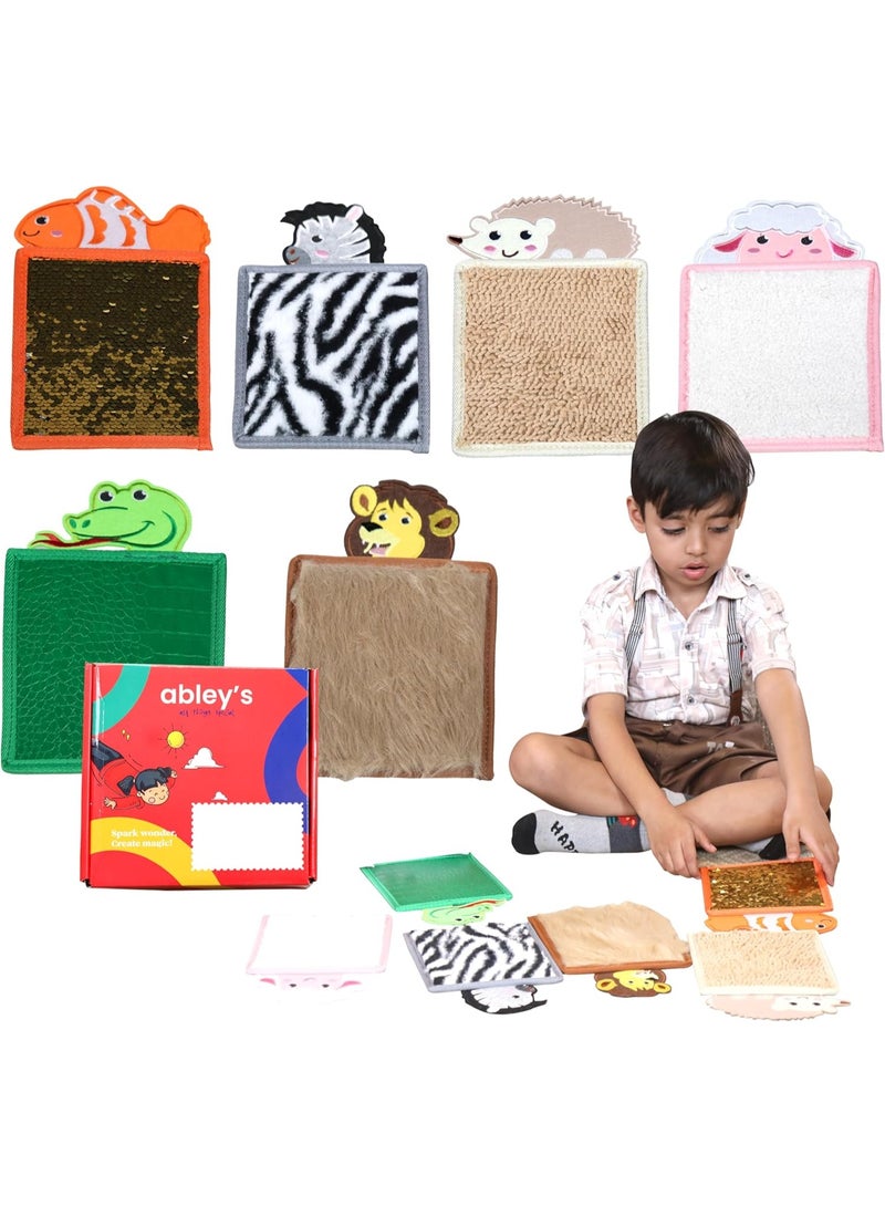 Animal-Themed Sensory Mats for Children, 6-Piece Set with Textured Surfaces, Clownfish, Zebra, Hedgehog, Lamb, Snake, Lion